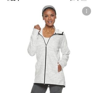 Tek gear texture blocked double knit full zip hooded jacket nwt grey snow small